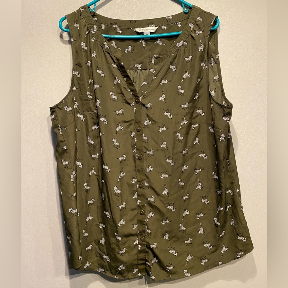 Olive Sleeveless Zebra Blouse